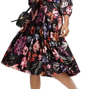 J.Crew Pleated A-Line Midi in Black Midnight Dutch Floral Skirt 00